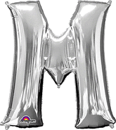 Silver Letter "M" Shaped Mylar Suopershape Balloon 34 Inch